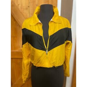 Women's Large Yellow Black Jacket LOVE GUC Cropped